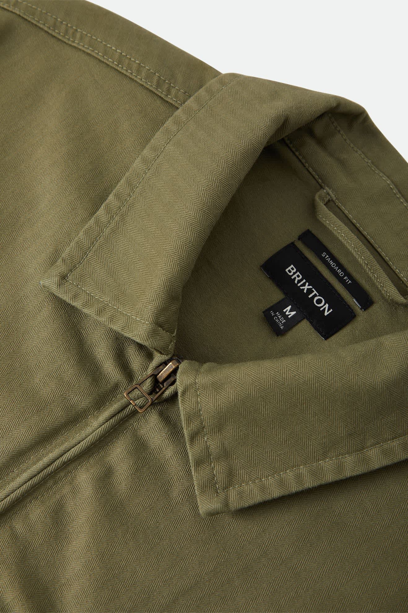 Men's Mechanic Garage Zip Jacket in the color Olive Surplus Herringbone - Additional Laydown image