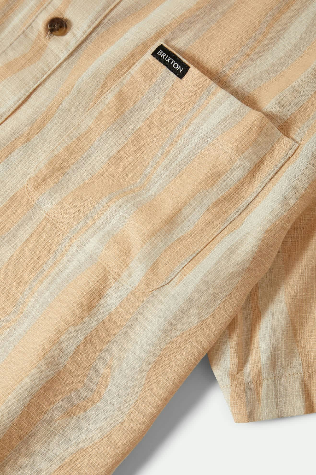 Men's CRU Slub Relaxed S/S Shirt in the color Hazelnut/Painterly Stripe - Additional Laydown image