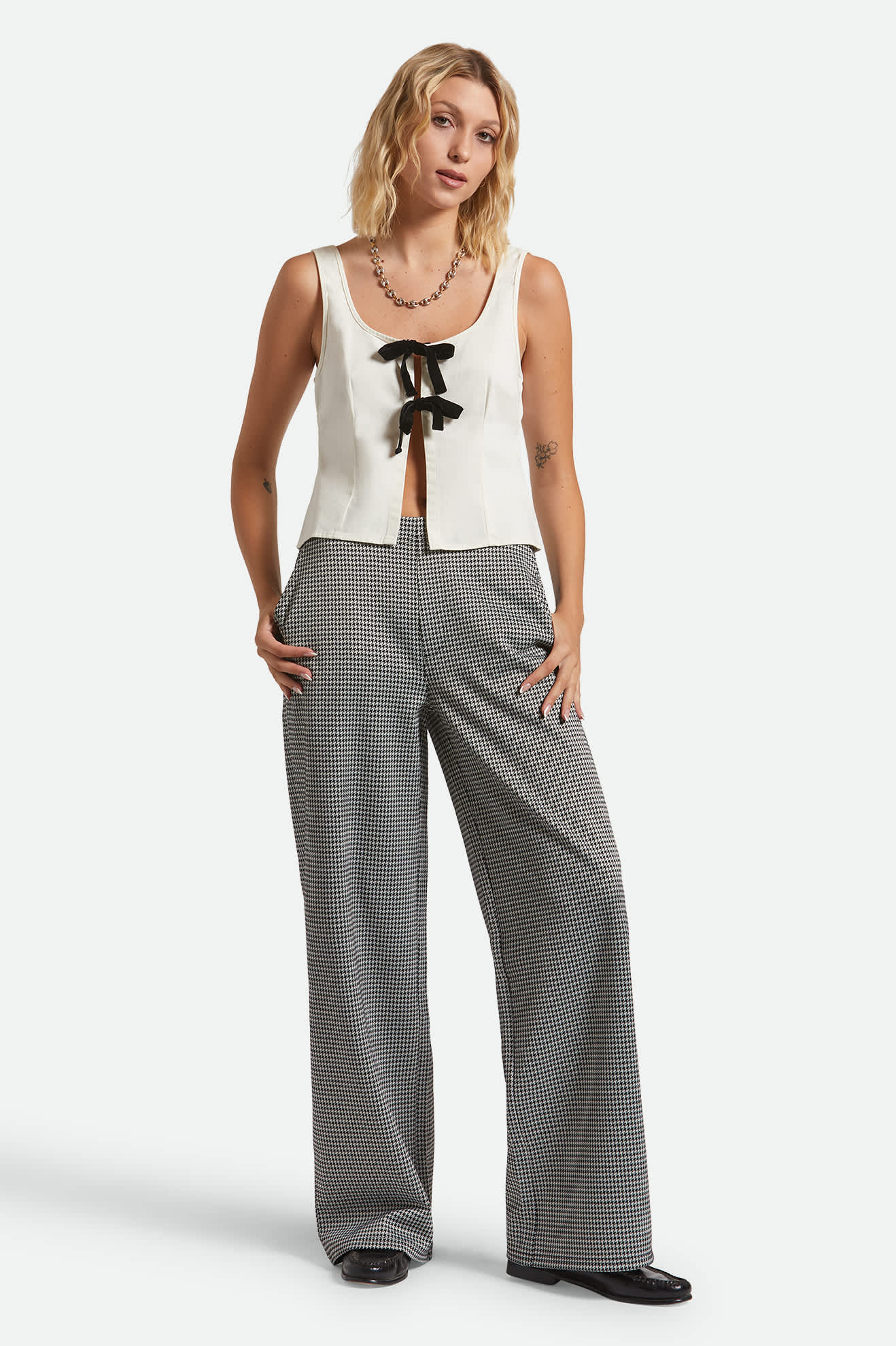 Women's Houndstooth Leisure Trouser in the color Winter White/Black - Additional Fit image