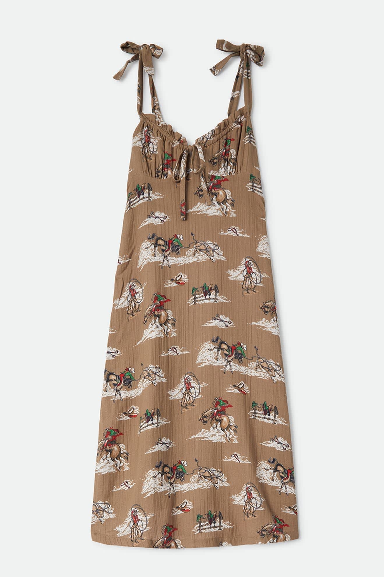Women's The Tie Dress in the color Mid Century Cowboy Print - Front Product View