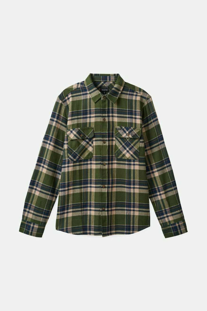 Brixton Bowery L/S Flannel - Cypress Green/Washed Navy/Whitecap