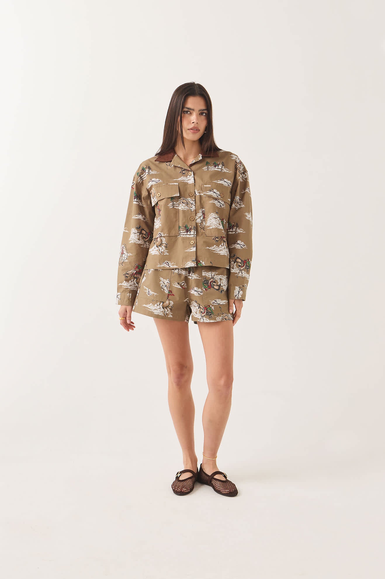 Women's Utopia Overshirt in the color Mid Century Cowboy Print - Women's Front View