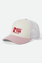 Women's Cherry NetPlus Trucker Hat in the color Off White/Pink - Front Product View