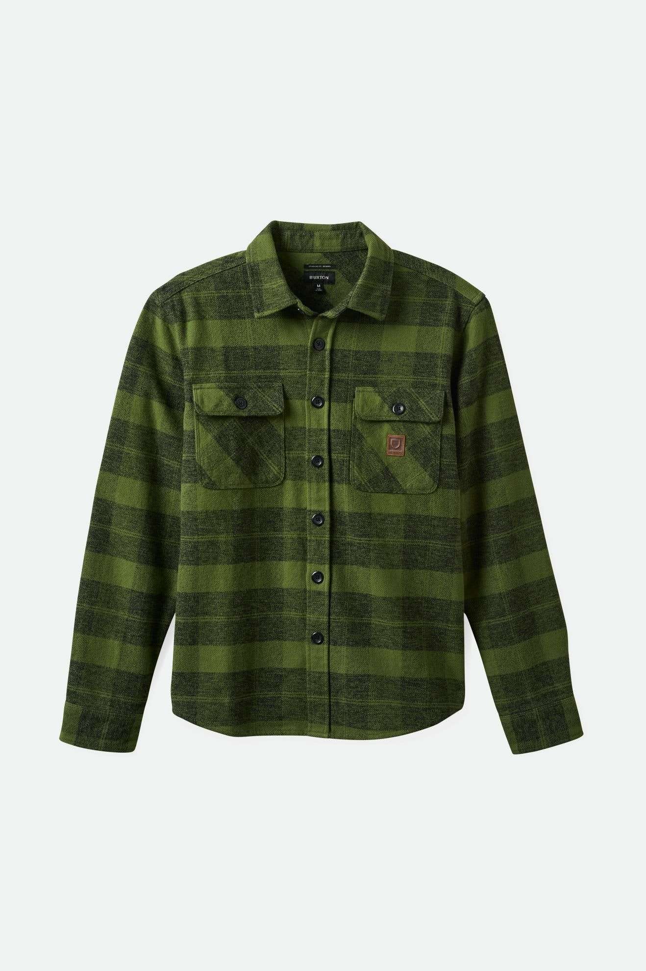 Brixton Men's Bowery Heavyweight L/S Flannel - Cypress Green/ Black | Main