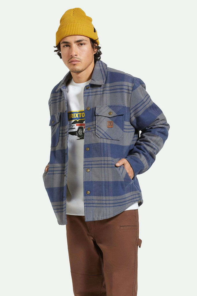 Men's Fit, front | Durham Sherpa Lined Jacket - Washed Navy/Beige Plaid