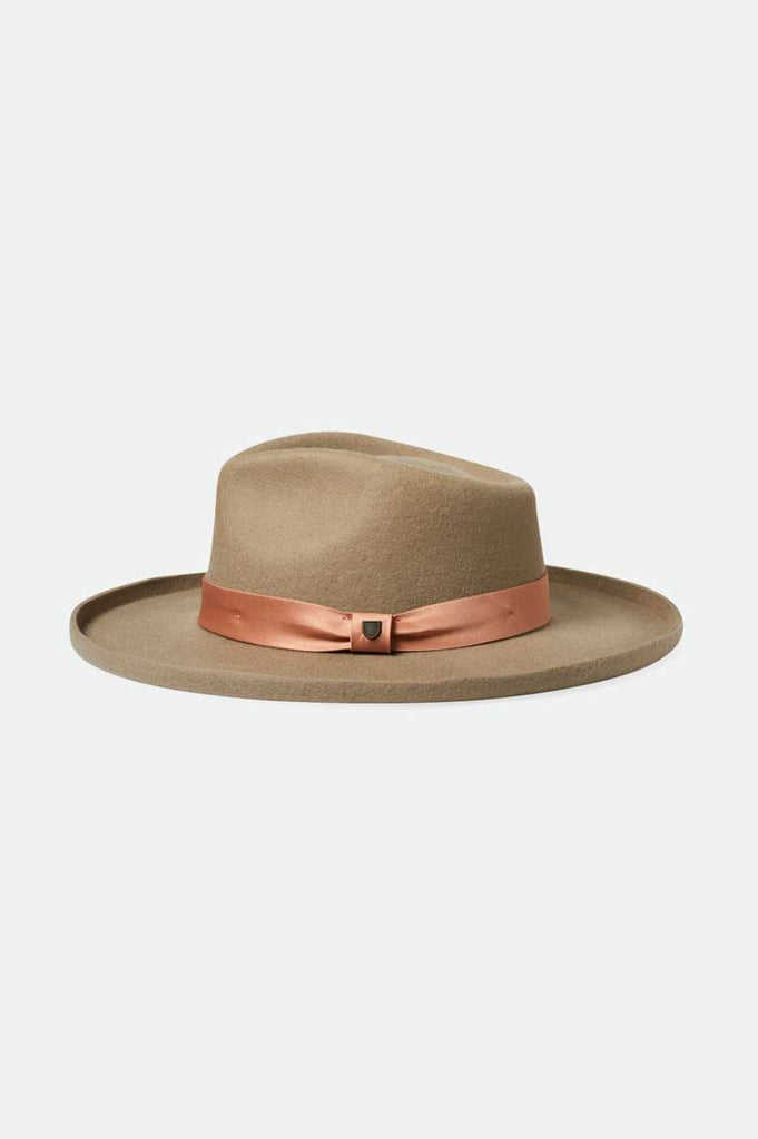 Brixton Victoria Felt Fedora - Timberwolf/Rose Gold Satin