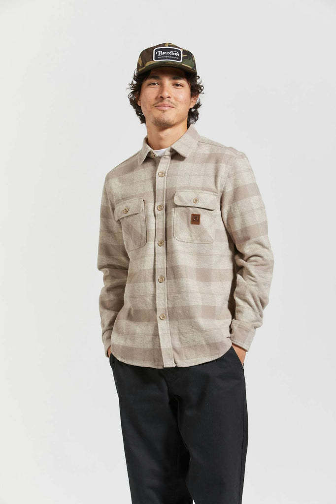 Men's Fit, front | Bowery Heavyweight L/S Flannel - Off White/Cinder Grey