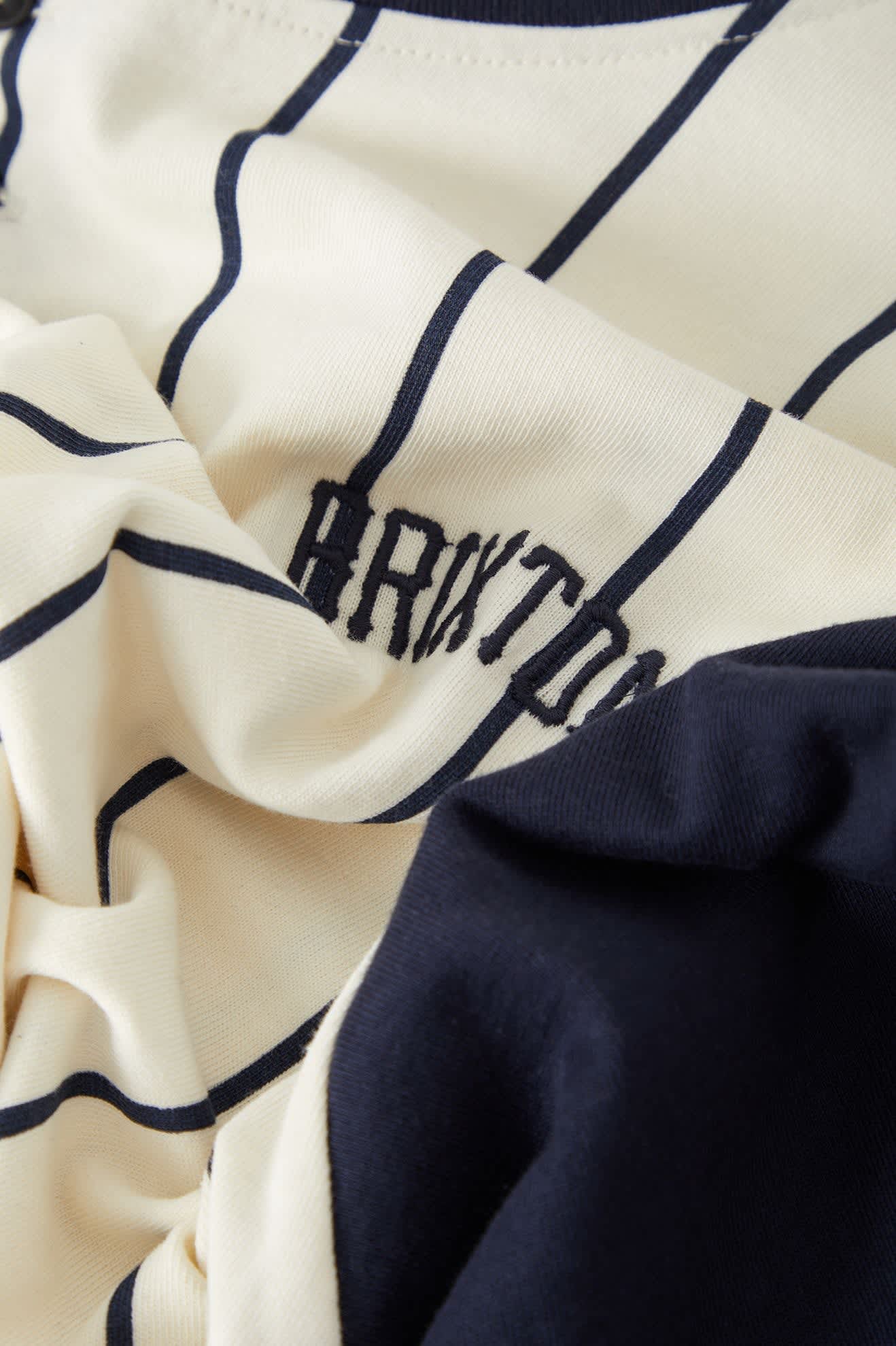 Men's Boxy Baseball T-Shirt in the color Off White Stripe/Washed Navy - Additional Laydown image