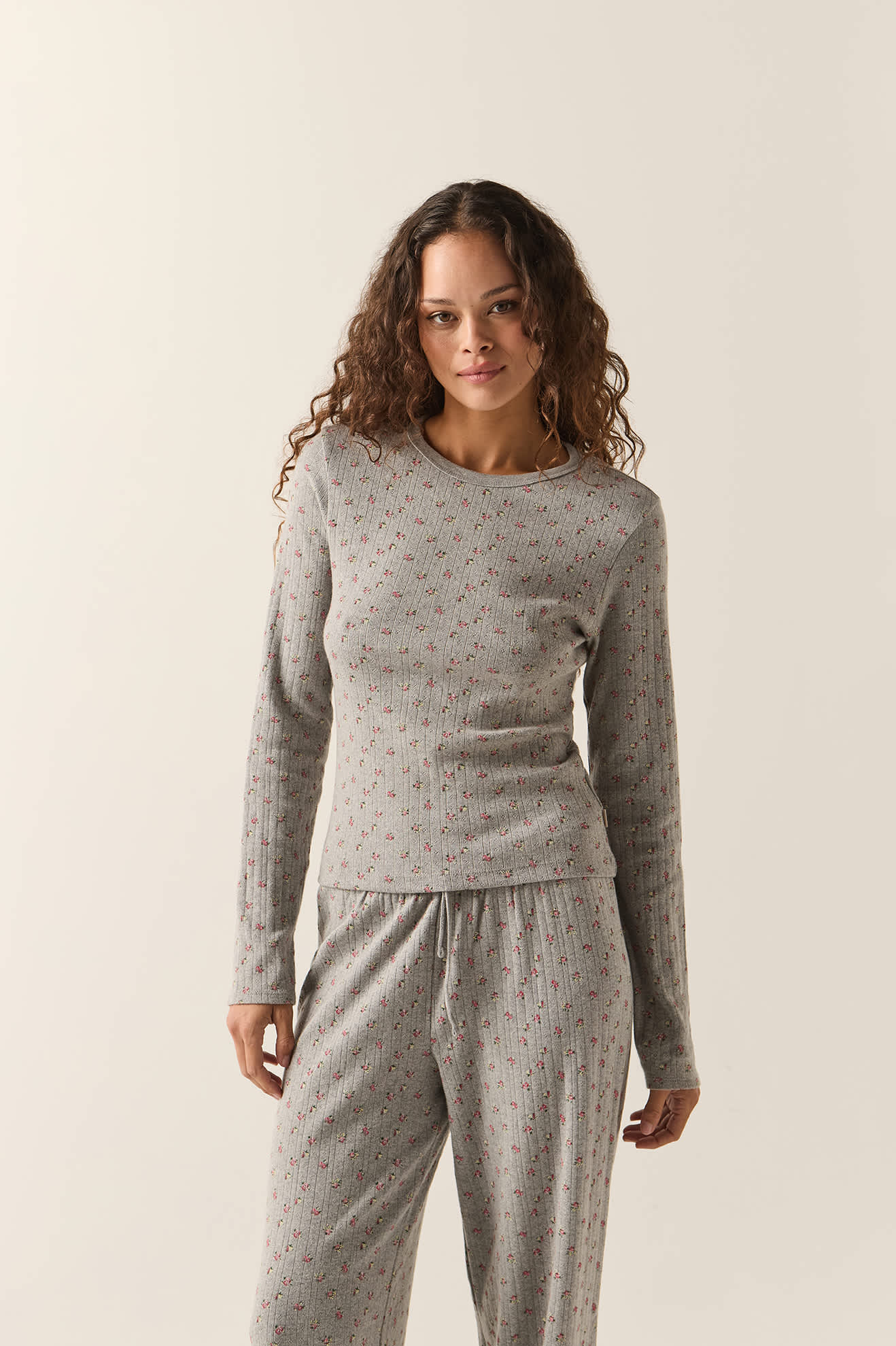 Women's Off Duty Pointelle Knit Top in the color Heather Grey Ditsy Floral - Women's Front View