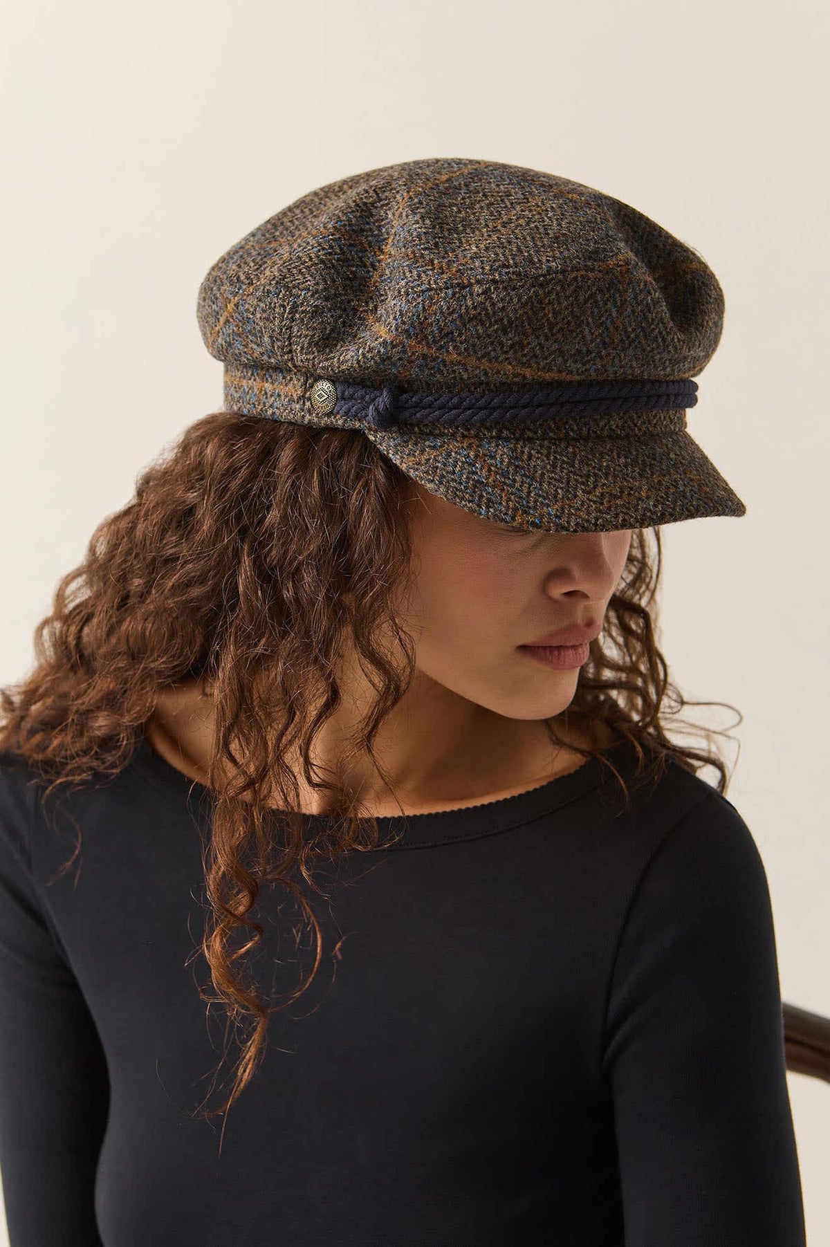Unisex Fiddler Fisherman Cap in the color Slate Blue/Sepia/Orange - Additional Fit image