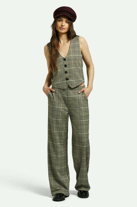 Brixton Women's Menswear Plaid Leisure Trouser Pant - Winter White/Black Plaid | Front fit