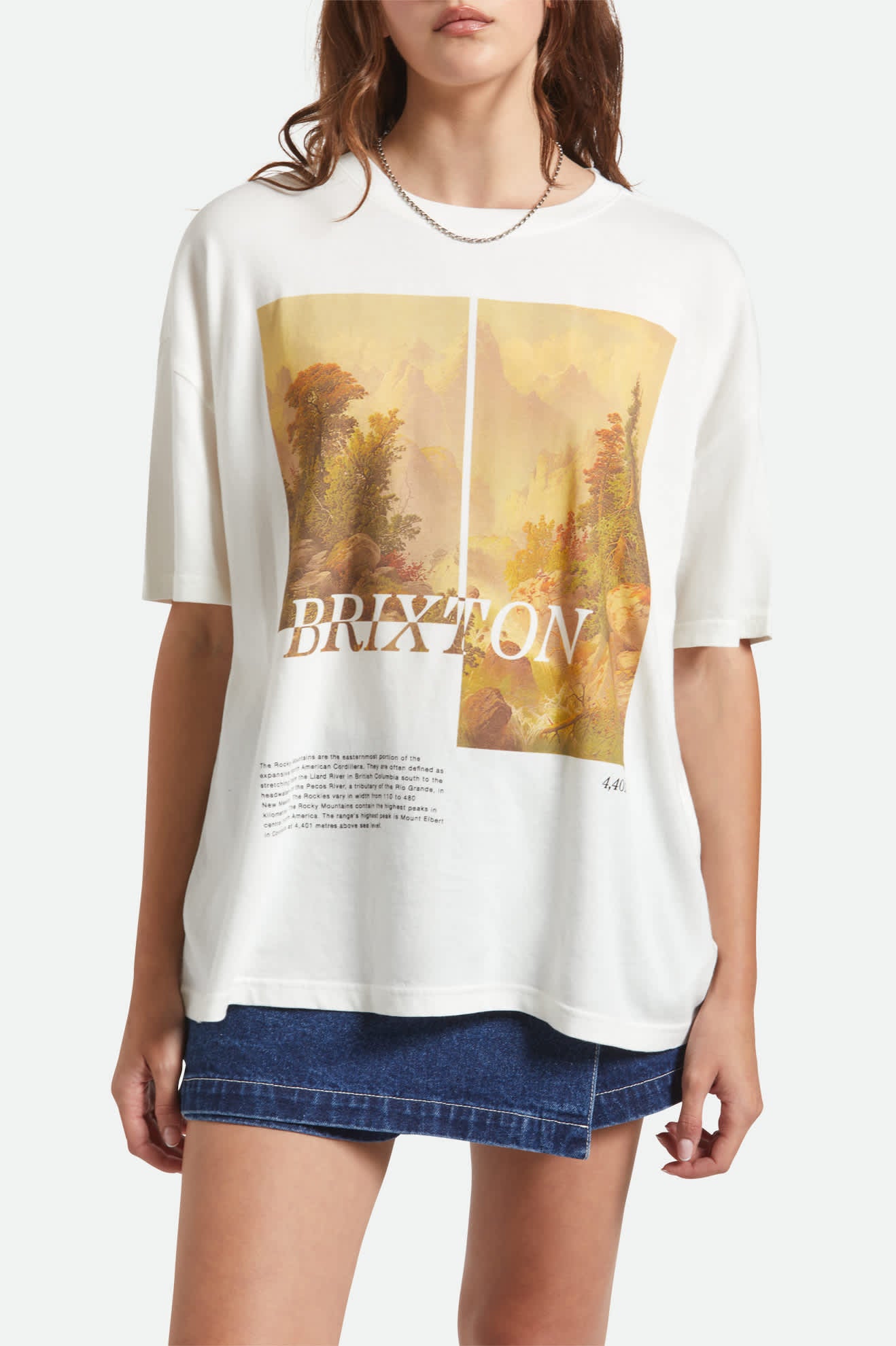 Women's Rocky Mountain Oversized Boyfriend T-Shirt in the color Off White - Additional Fit image