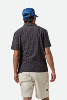 Men's CRU Oxford Plaid Relaxed S/S Shirt in the color Charcoal/Black Plaid - Men's Back View