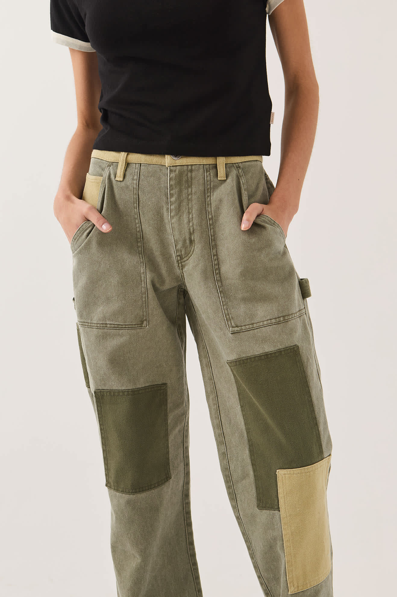 Women's Essex Patchwork Painter Pant in the color Denim Patchwork - Additional Fit image