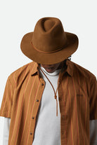 Unisex Wesley WTHR GUARD™ Packable Fedora in the color Coffee - Additional Fit View