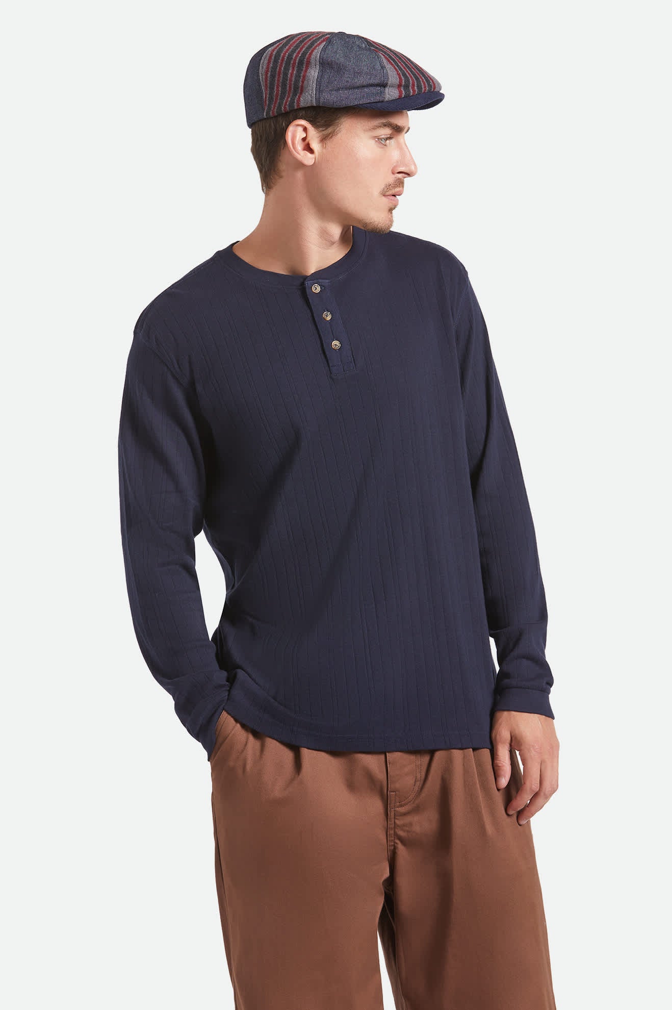 Men's Vintage Ribbed L/S Henley in the color Washed Navy - Men's Front View