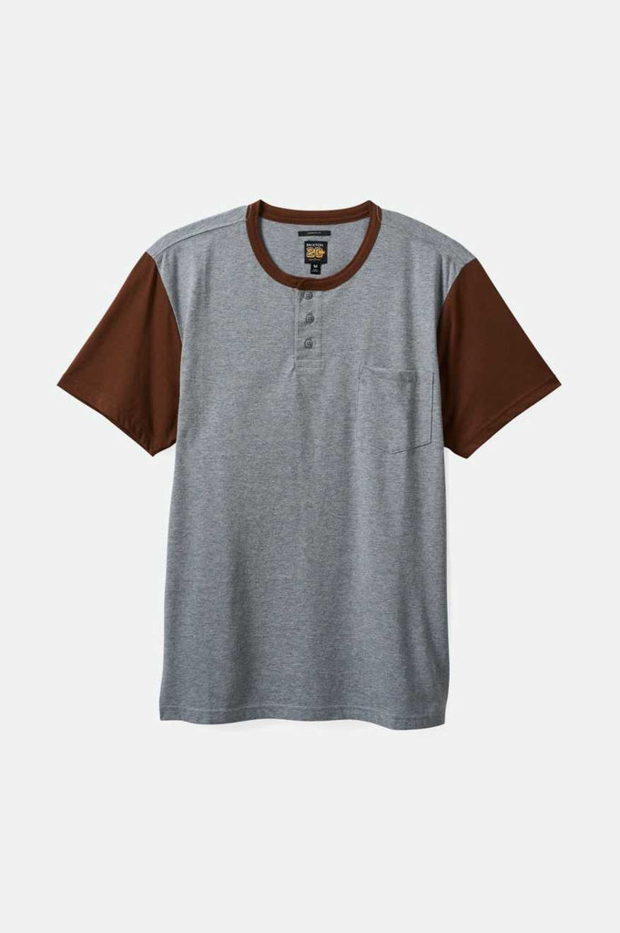 Brixton 20th Anniversary Detroit Henley Pocket T-Shirt - Heather Grey/Pinecone Brown