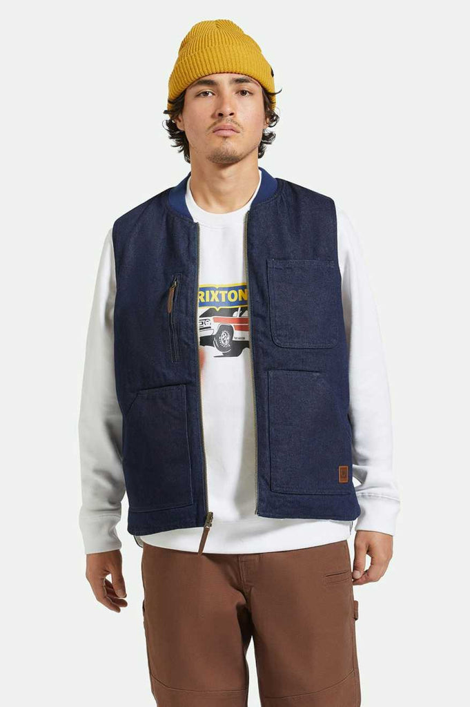 Men's Front Fit | Builders Abraham Reversible Vest - Rinse Denim/Sherpa