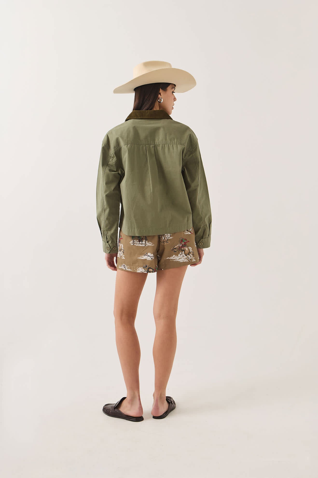 Women's Utopia Overshirt in the color Washed Olive Surplus - Women's Back View