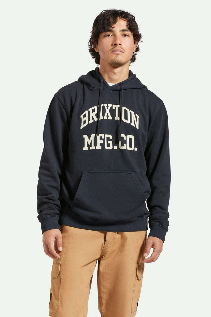 Men's Fit, front | Varsity Broken In Hoodie - Black Worn Wash