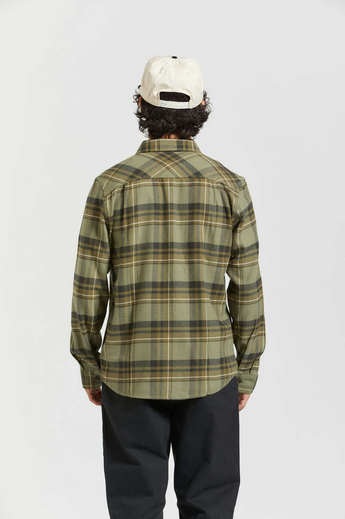 Men's Back Fit Image | Bowery L/S Flannel - Vetiver/Laurel Wreath/Washed Black