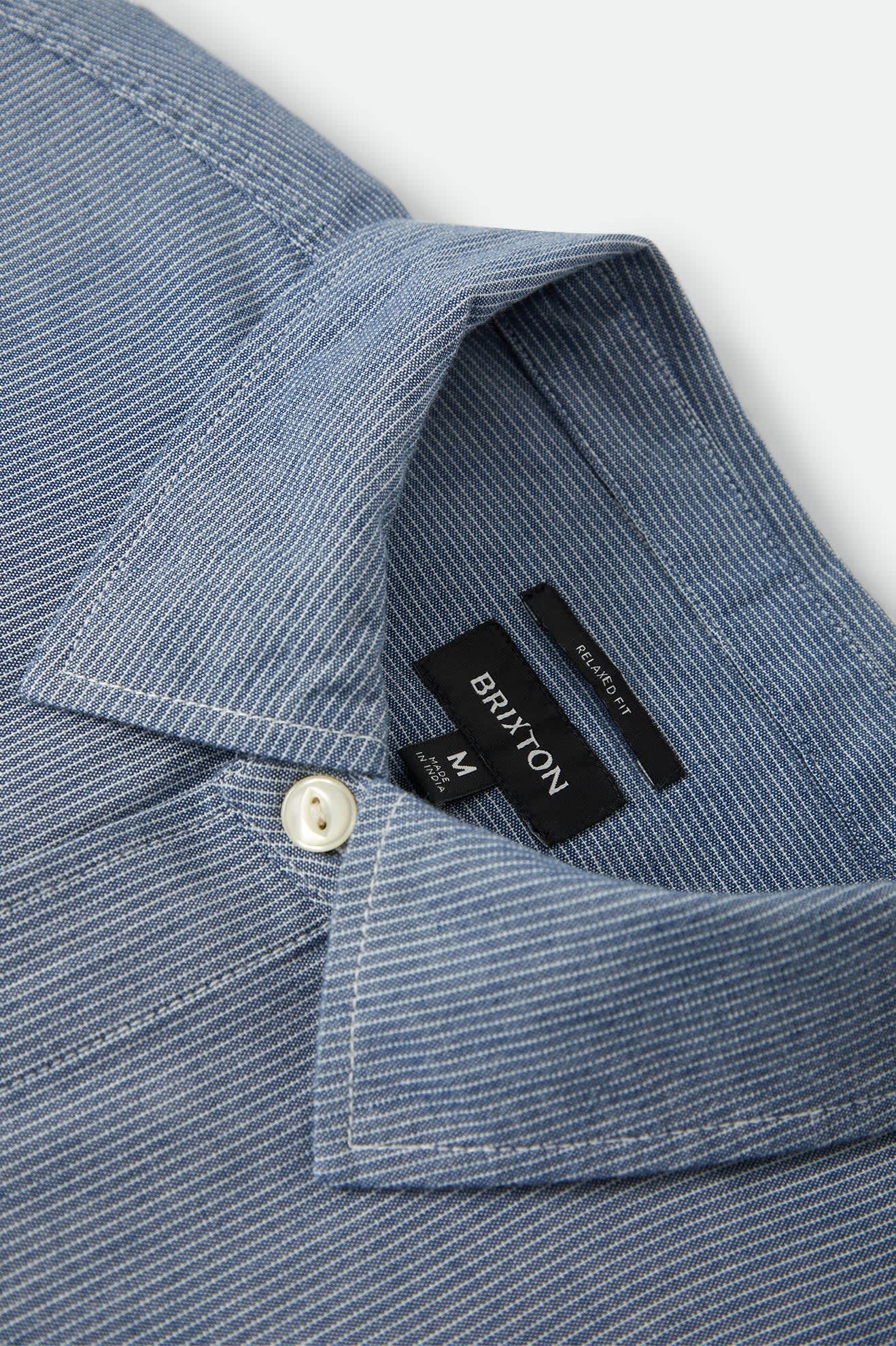 Men's Trademark Long Sleeve Shirt in the color Blue Chambray Micro Stripe - Additional Laydown image