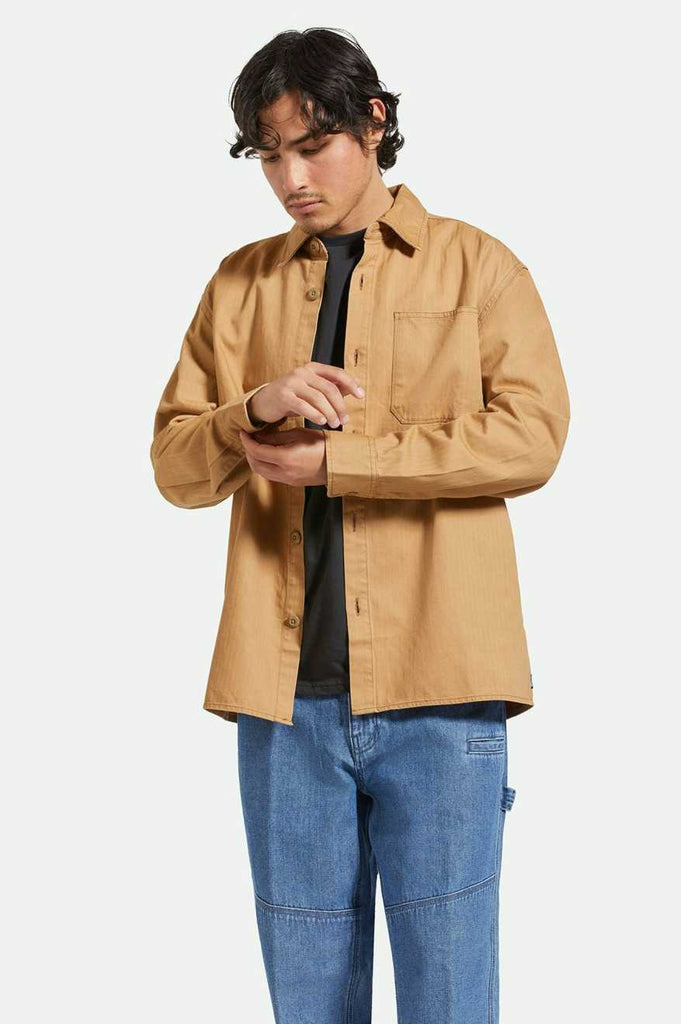 Brixton Selden L/S Overshirt - Tobacco Brown Worn Wash