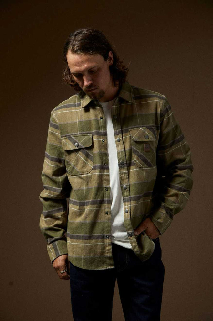 Brixton Builders Bowery Stretch Water Resistant L/S Flannel - Dill/Olive Surplus/Washed Black