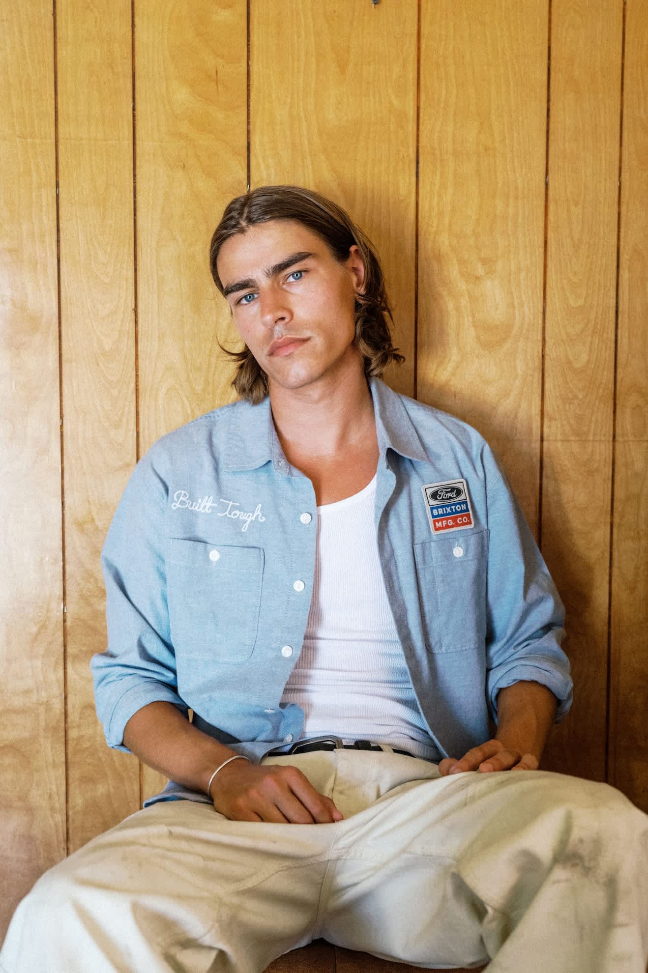 Men's Ford Service Dept Workshirt in the color Blue Chambray - Men's Lifestyle image