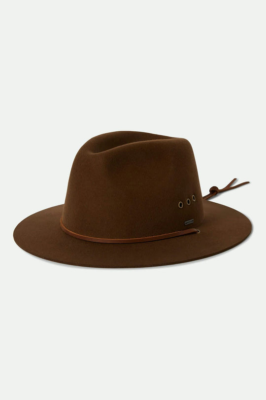 Unisex Wesley WTHR GUARD™ Packable Fedora in the color Coffee - Front Product View