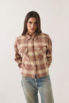 Women's Bowery Crop Women's Overshirt in the color Soft Tan Window Plaid - Additional Fit image