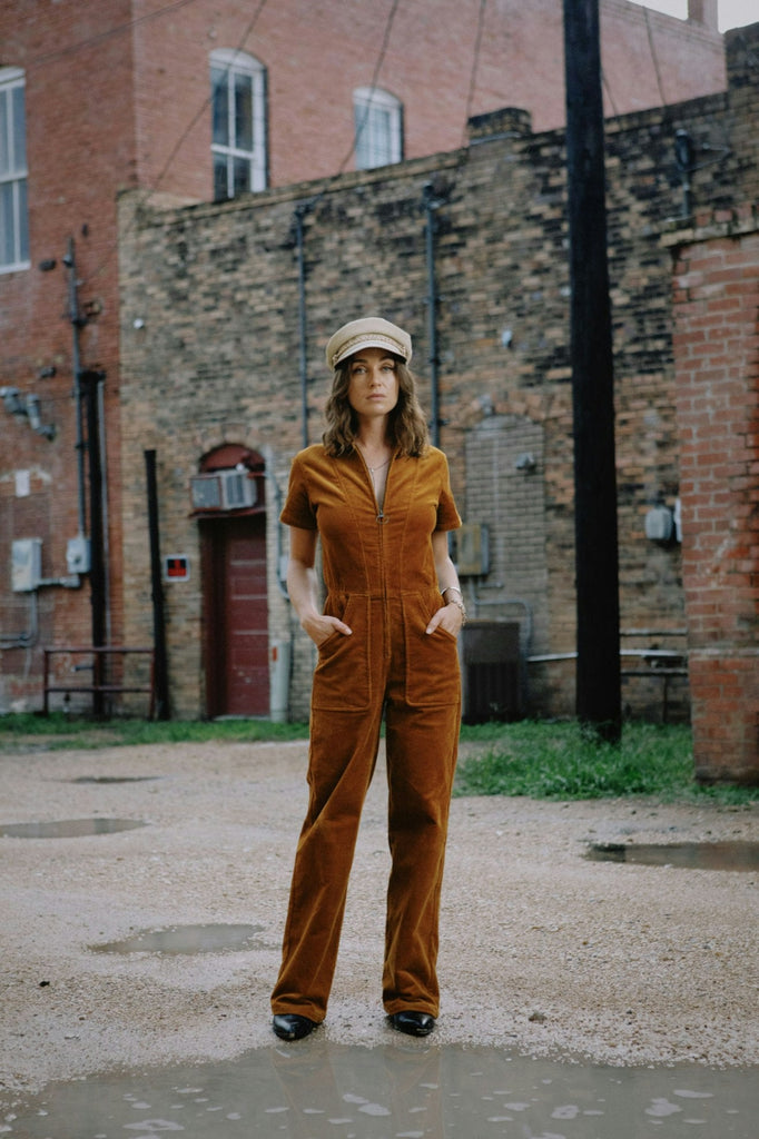 Brixton Utility Jumpsuit - Golden Brown Cord