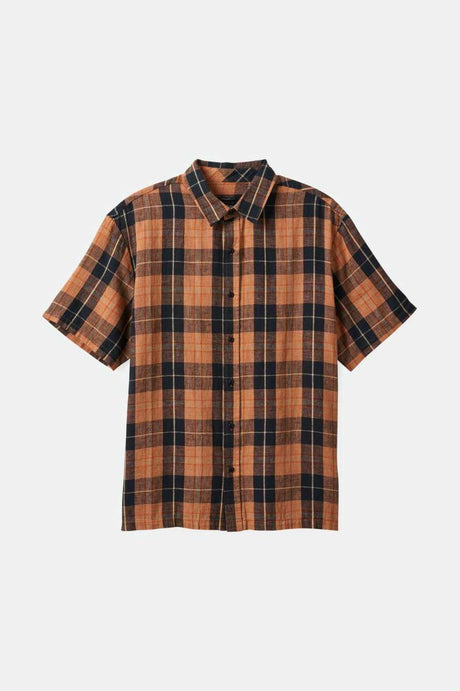 Brixton Men's Cru Linen Blend Relaxed S/S Woven Shirt - Black/Rust Orange | Main