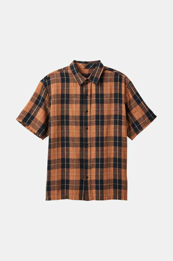 Brixton Cru Linen Blend Relaxed S/S Woven Shirt - Black/Rust Orange