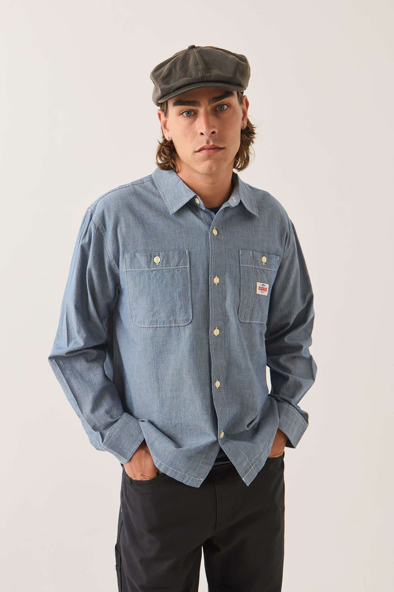 Men's Trademark Long Sleeve Shirt in the color Blue Chambray Micro Stripe - Additional Fit image