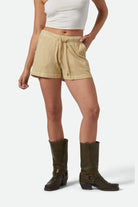 Women's Carefree Organic Garment Dyed Lounge Short in the color Pale Khaki - Additional Fit image