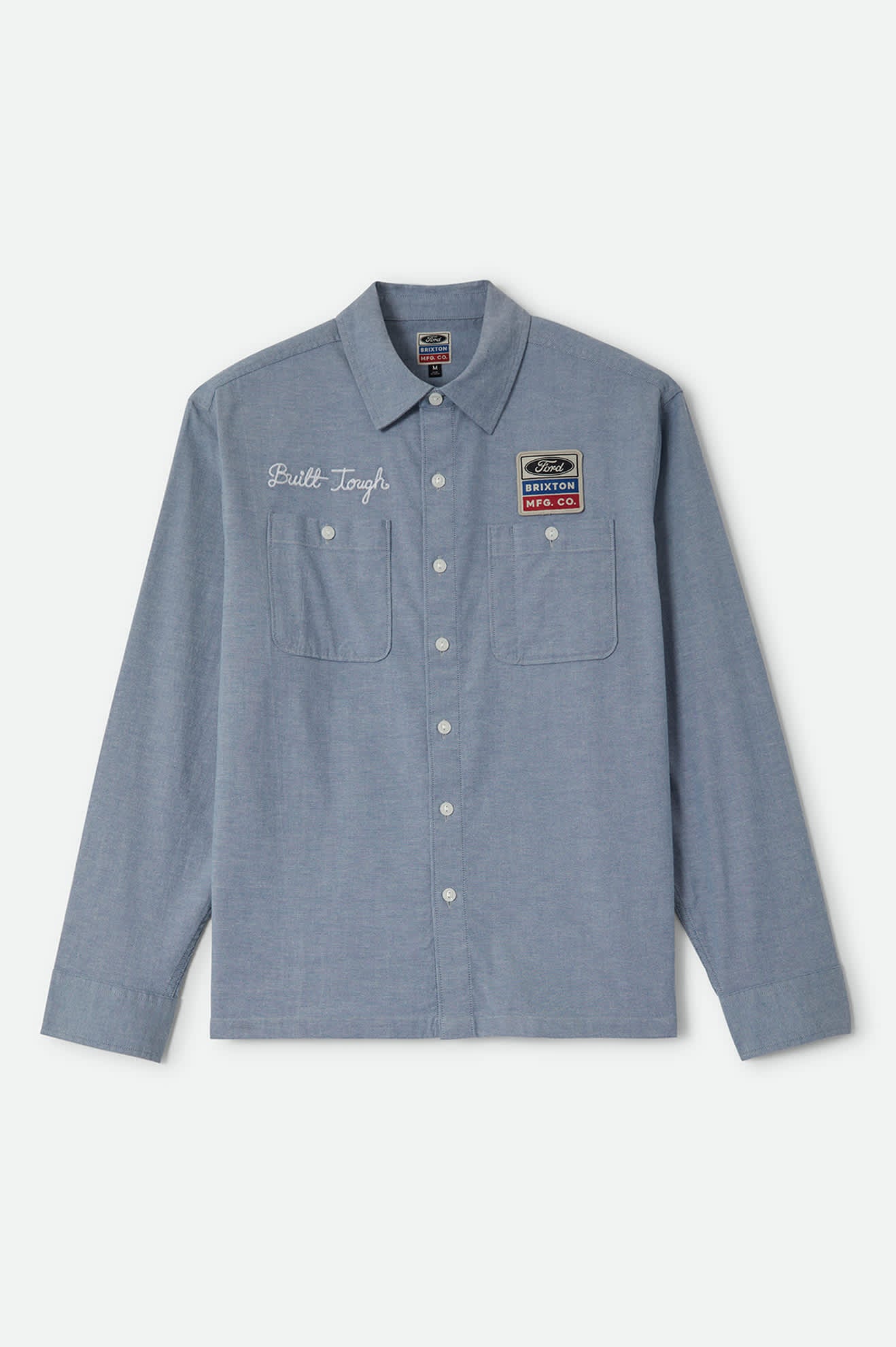 Men's Ford Service Dept Workshirt in the color Blue Chambray - Front Product View