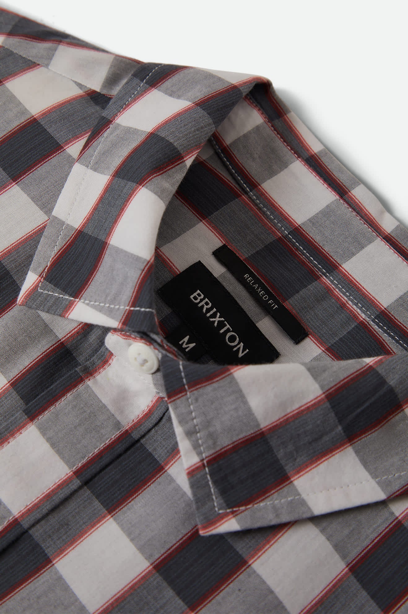 Men's Cru Plaid Short Sleeve Shirt in the color Black/Off White/Red - Additional Laydown image