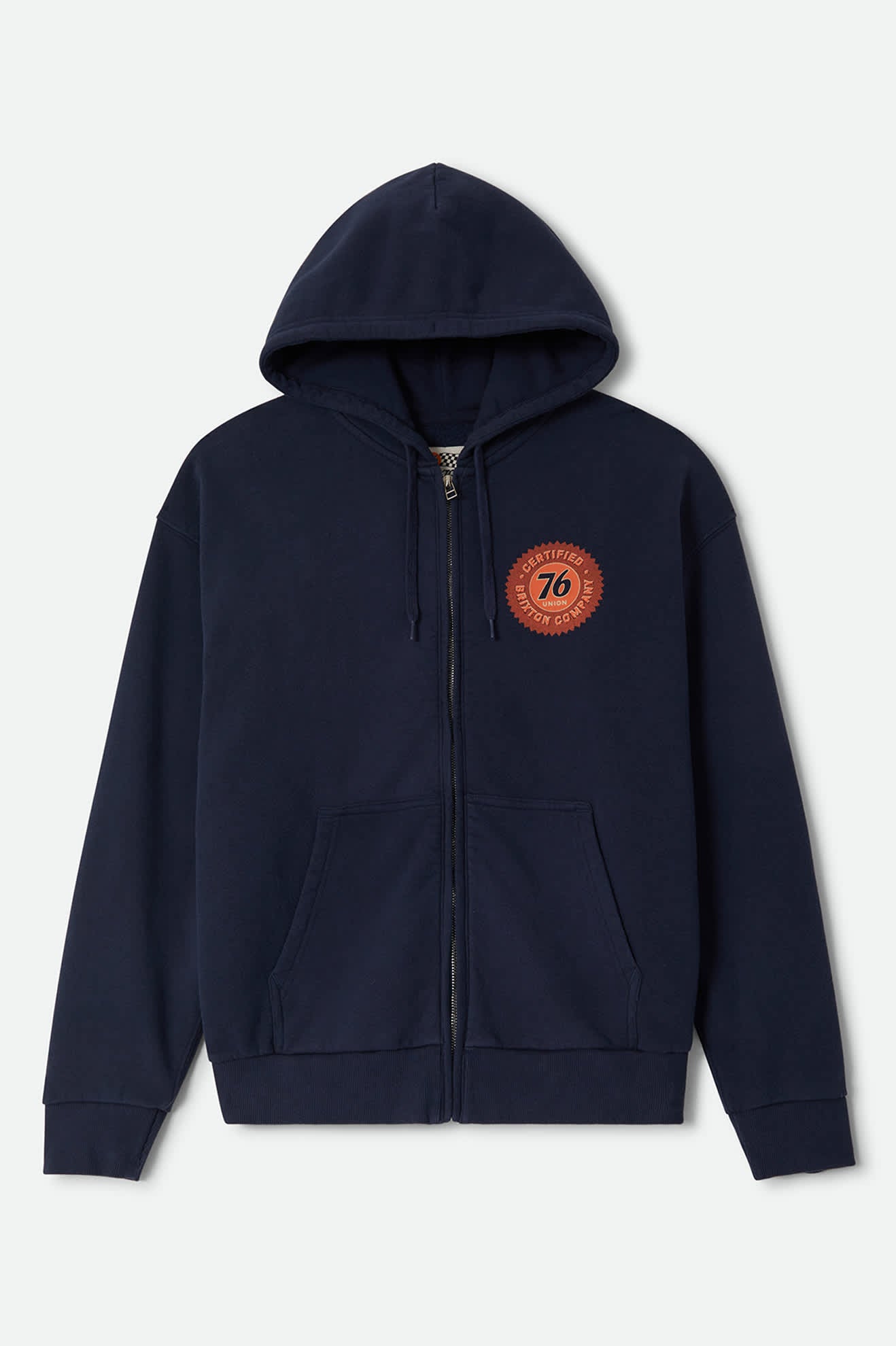 Men's 76 Certified Full Zip Hoodie in the color Washed Navy - Front Product View