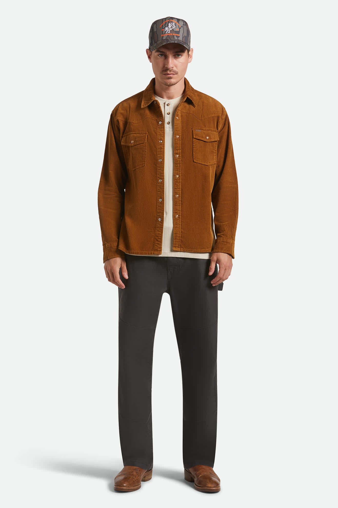 Men's New West Relaxed Overshirt in the color Washed Copper Corduroy - Additional Fit image