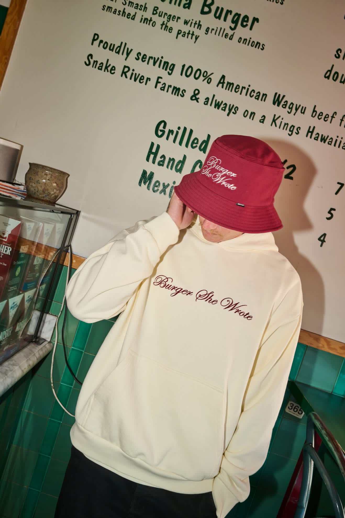 Unisex Burger She Wrote Bucket Hat in the color Burgundy - Men's Lifestyle image