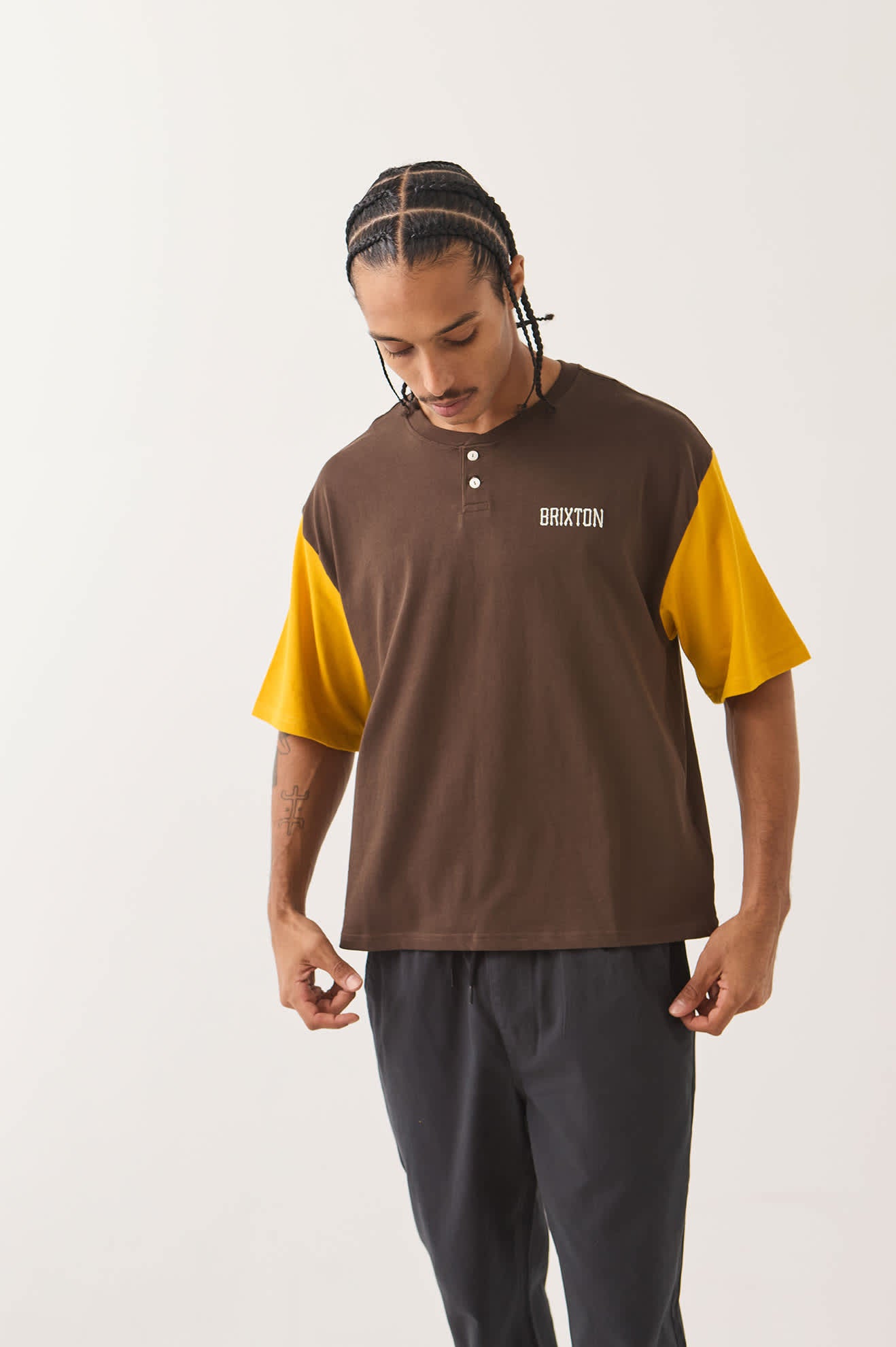 Men's Boxy Baseball T-Shirt in the color Walnut Brown/Golden Hour - Additional Fit image