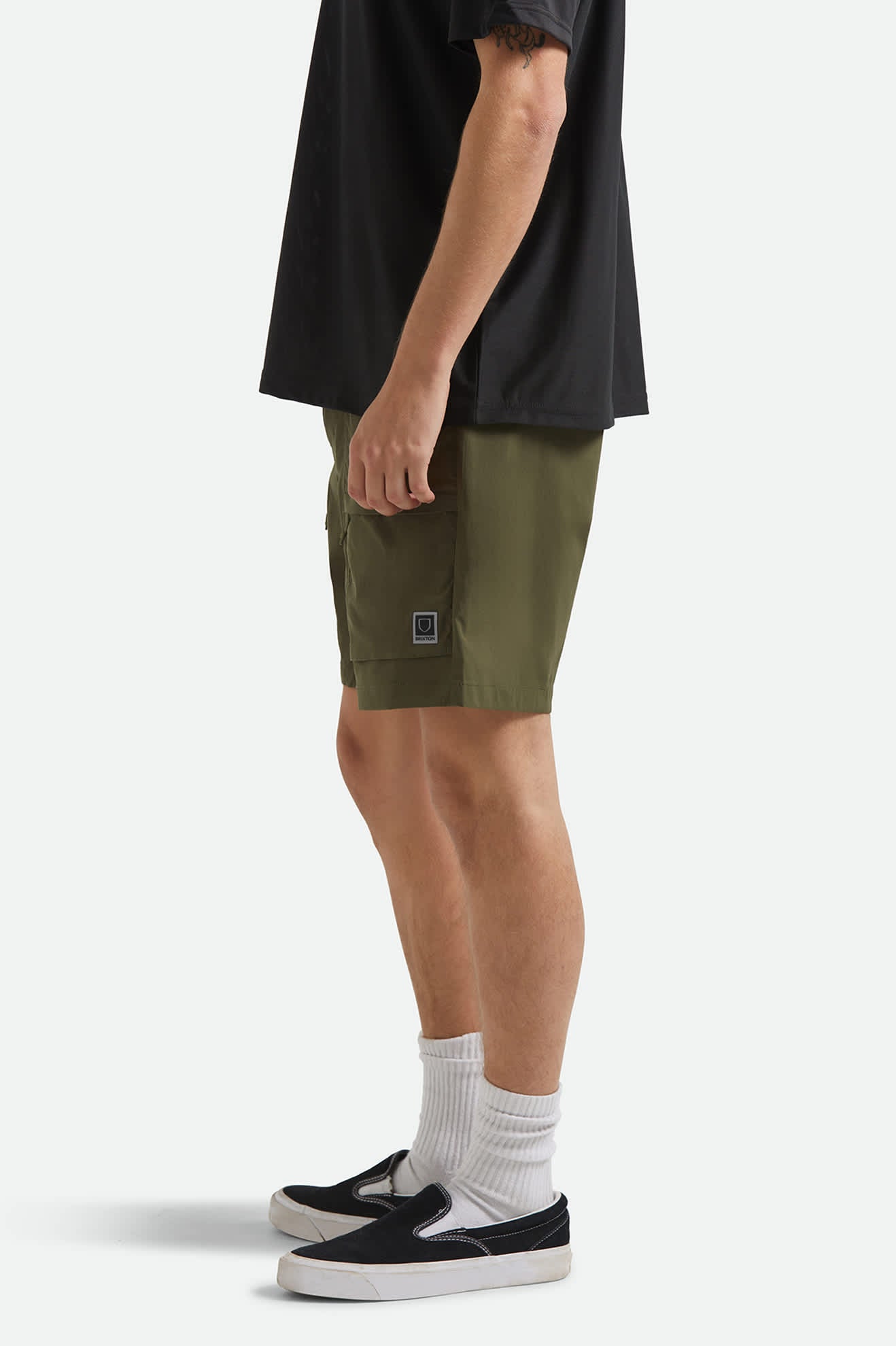 Men's Journey Utility Short in the color Dark Olive - Men's Side View