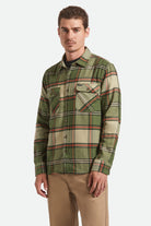 Men's Bowery L/S Flannel in the color Wild Green/Elm/Adrenaline Rush - Men's Front View