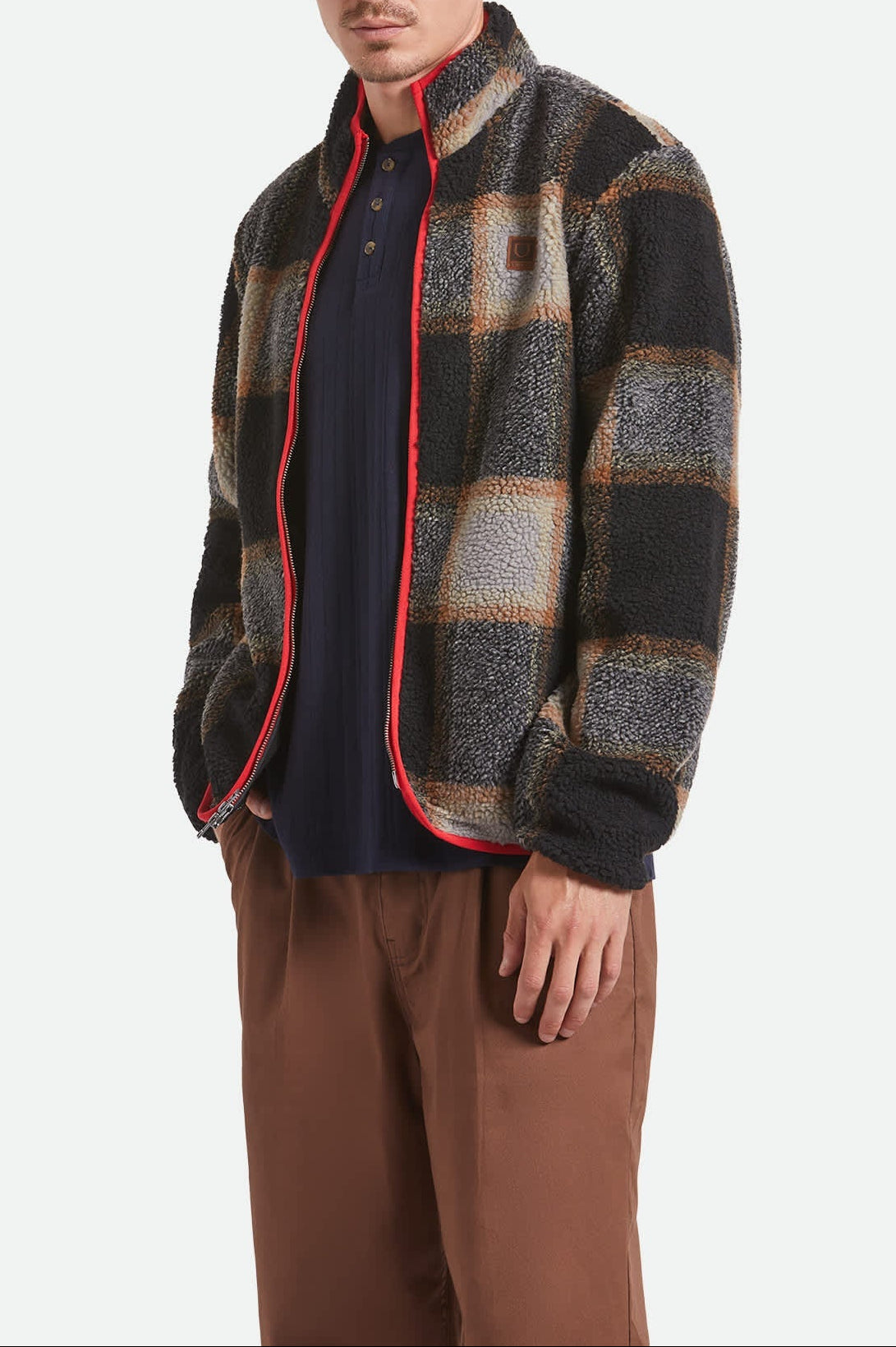 Men's Buffalo Plaid Sherpa Full Zip in the color Black/Cream - Men's Front View