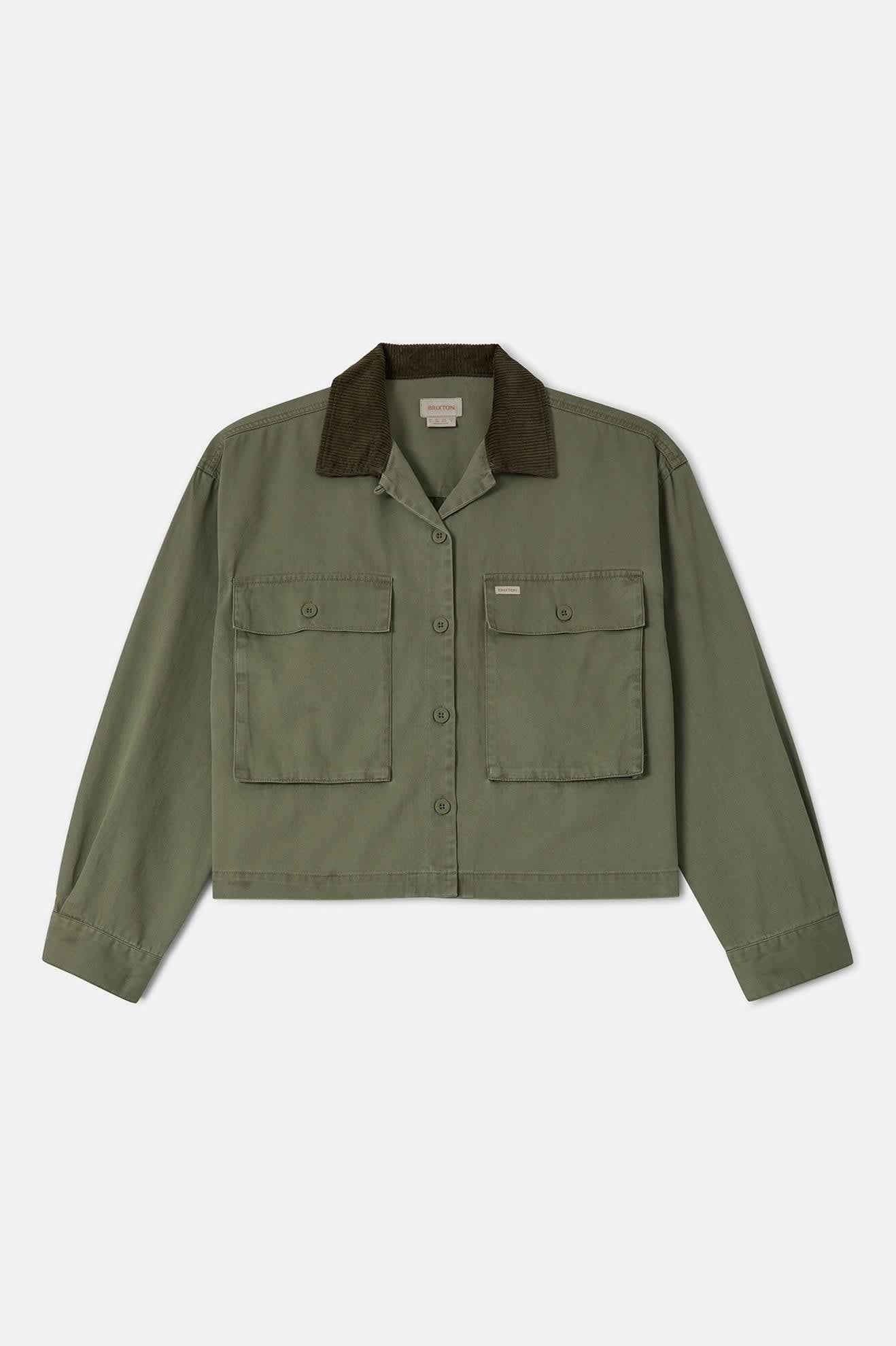 Women's Utopia Overshirt in the color Washed Olive Surplus - Front Product View