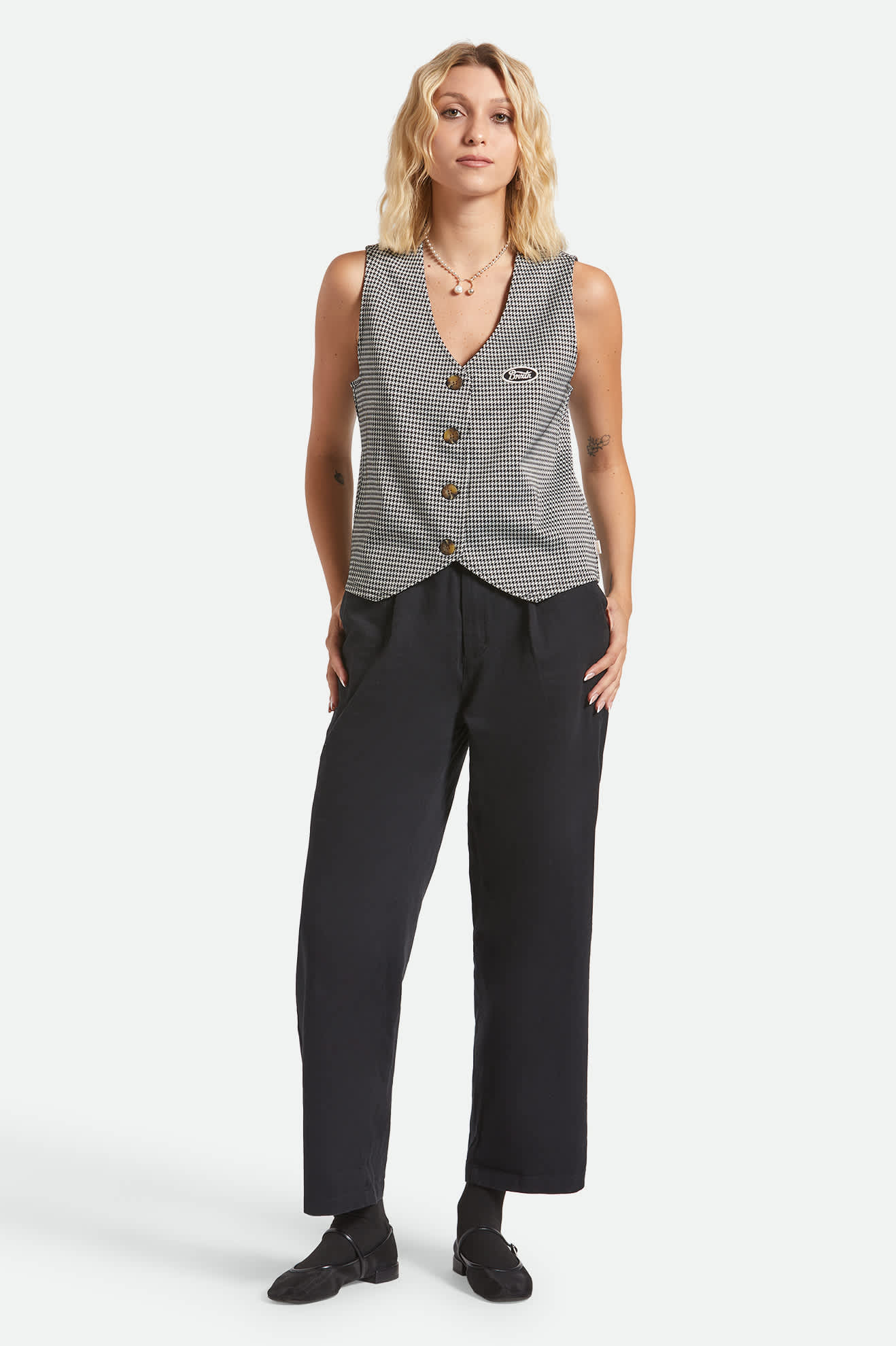 Women's Houndstooth Leisure Vest in the color Winter White/Black - Additional Fit image