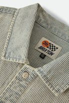 Men's 76 Mechanics Shirt in the color Navy/Off White Hickory Stripe - Additional Laydown image