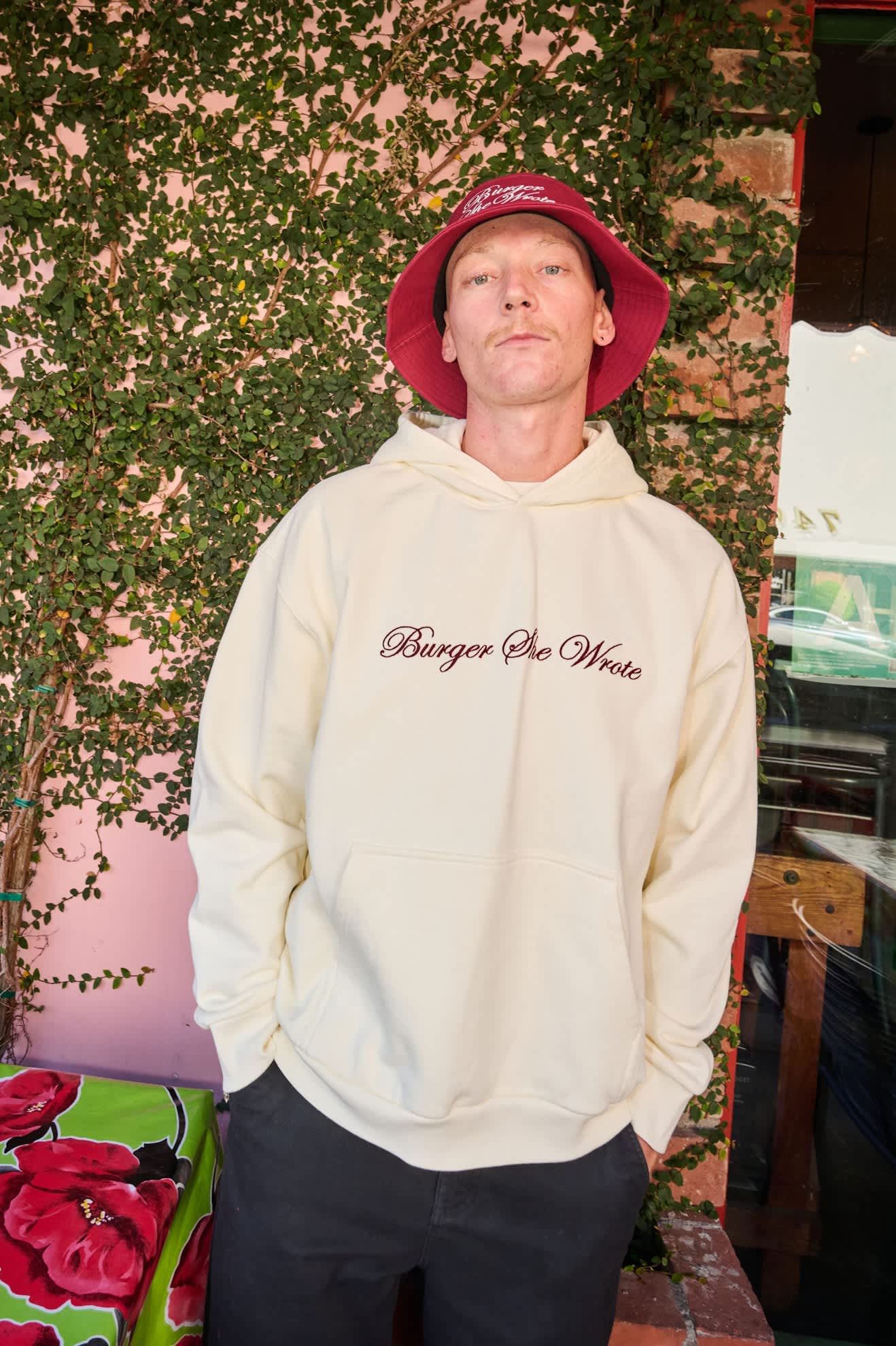 Unisex Burger She Wrote Bucket Hat in the color Burgundy - Men's Lifestyle image