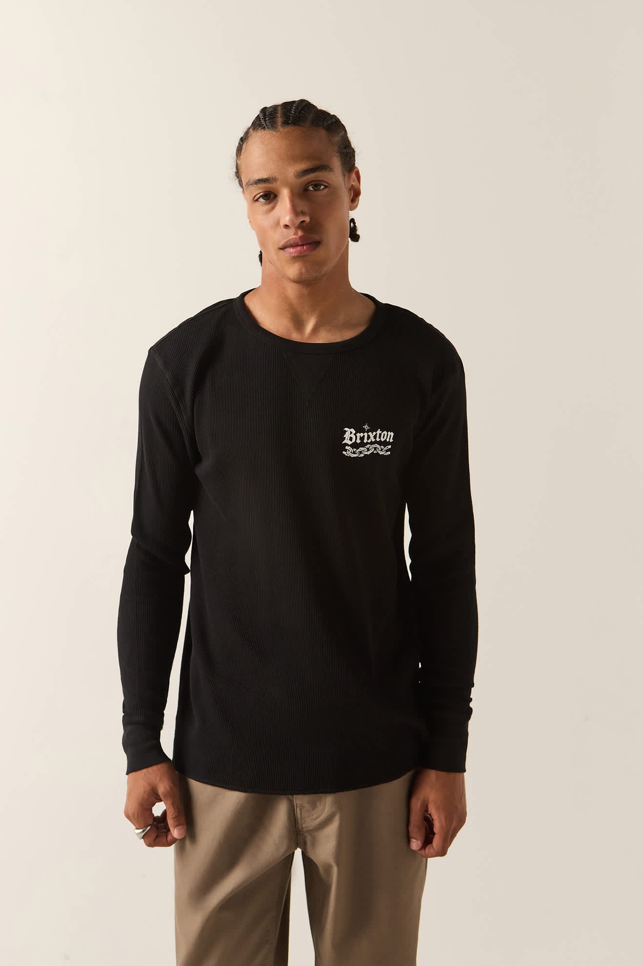 Men's Rosa Waffle Knit Top in the color Black - Men's Front View
